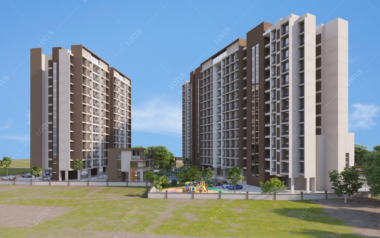 The Signature towers in daylight