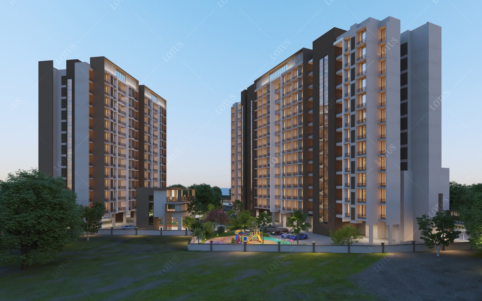 Central landscaped lawn